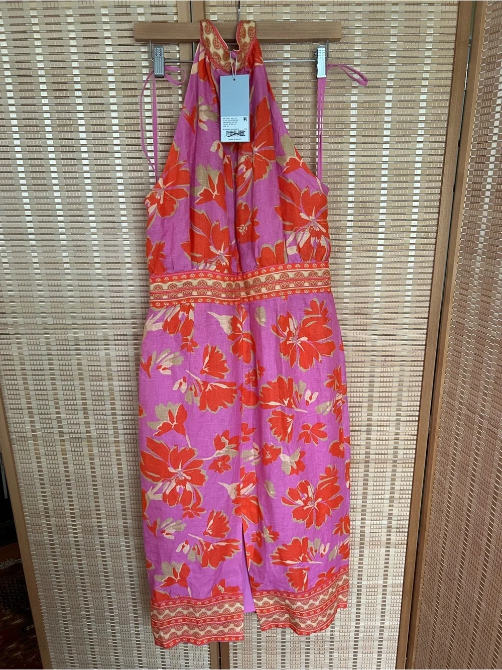NWT Antonio Melani Pink Floral Halter Midi Dress Tropical Resort Sundress - Picture 3 of 8